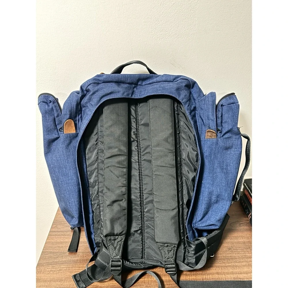 Vintage LL Bean Nylon Leather Continental Rucksack Blue Convertible Backpack
